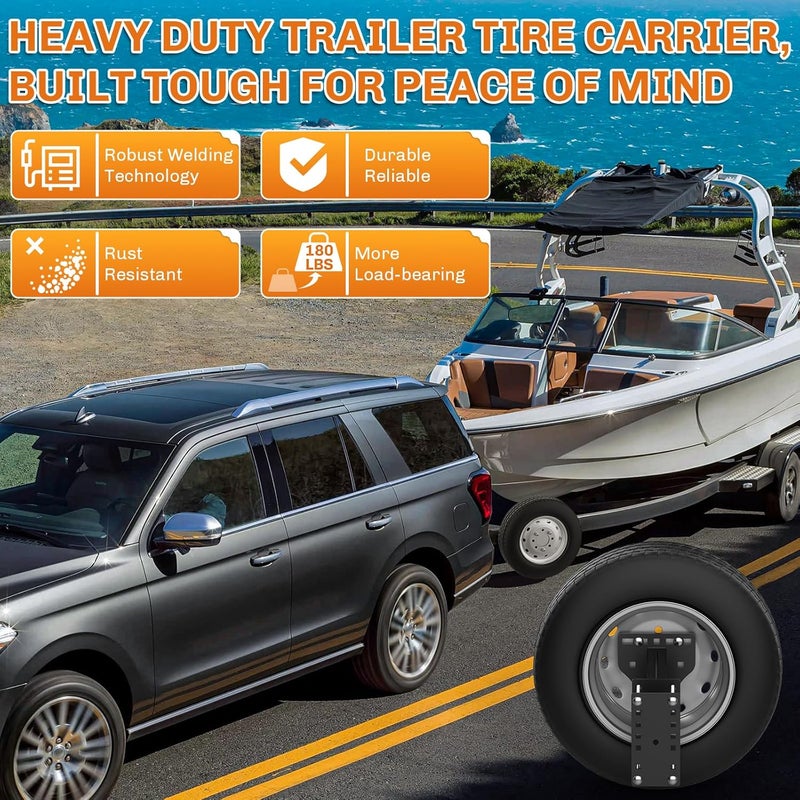 WELLUCK Trailer Spare Tire Mount for Utility Boat Trailer 3-Nuts Spare Tire Carrier Fits 4/5/6/8 Lugs Trailer Wheels on 4", 4.5'', 4.75'', 5'', 5.5'', 6'' and 6.5"Bolt Patterns,180Lbs, Anti-Theft Rope - Image 5